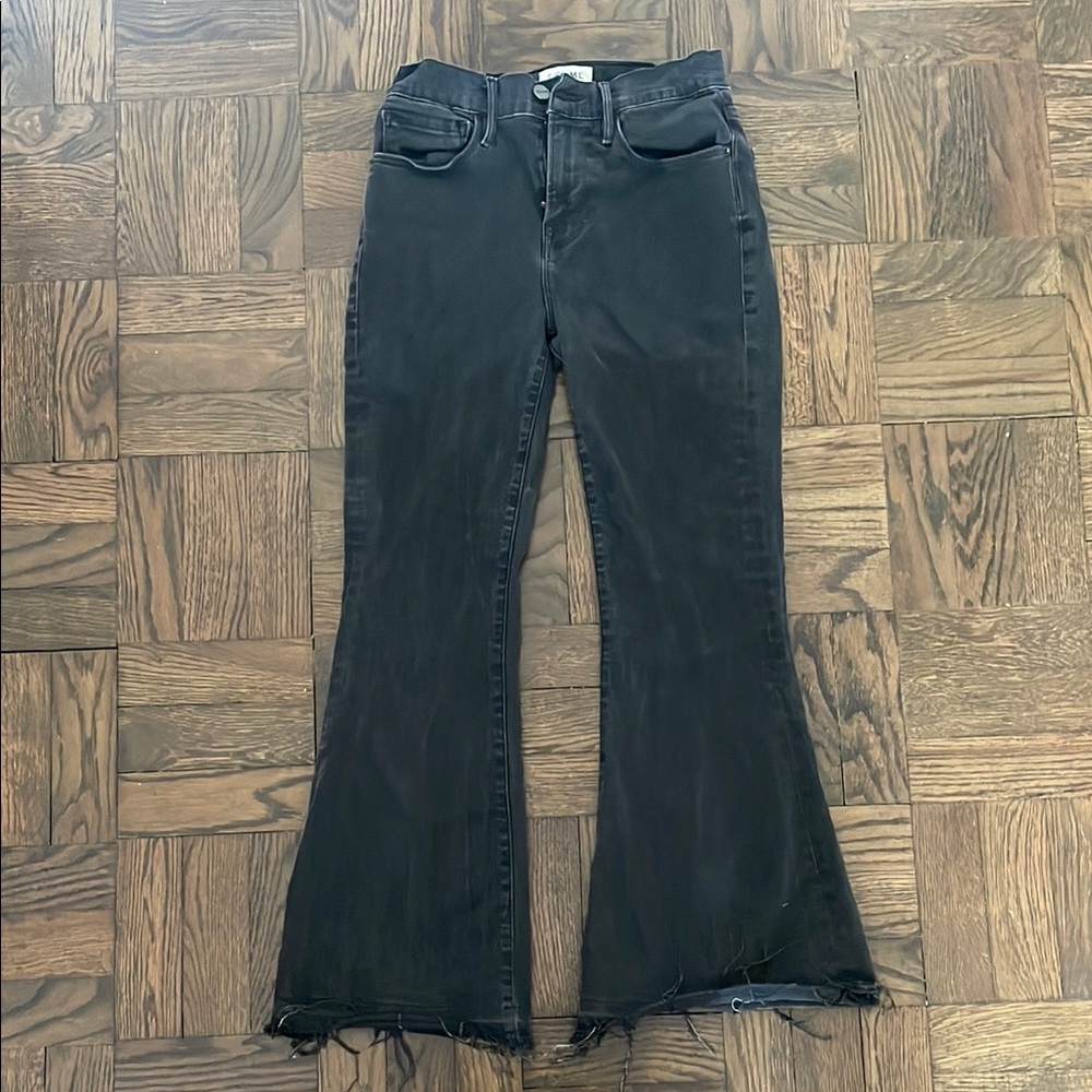 Frame Denim Black Flare Wide Leg Jeans